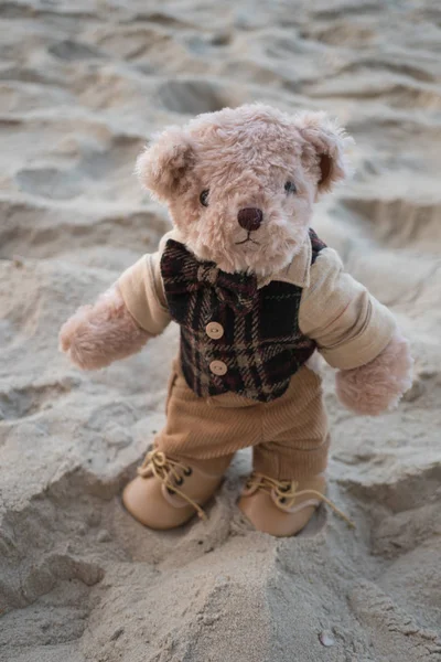 Teddy bear standing on the beach — Stock Photo, Image