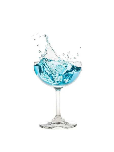 Champagne Coupe Glass  with blue water splash, clipping path inc — Stock Photo, Image