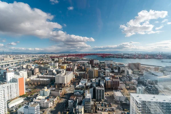 Flygfoto Över Osaka Bay Område Med Minatobron Osaka Japan — Stockfoto