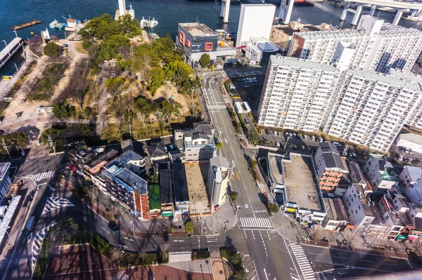 Vista Aérea Paisagem Urbana Osaka Roda Gigante Tempozan Japão — Fotografia de Stock