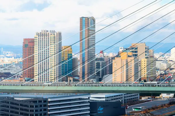 Vista Aérea Paisagem Urbana Osaka Roda Gigante Tempozan Japão — Fotografia de Stock