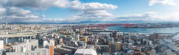 Vista Aérea Panorâmica Área Baía Osaka Com Ponte Minato Osaka — Fotografia de Stock