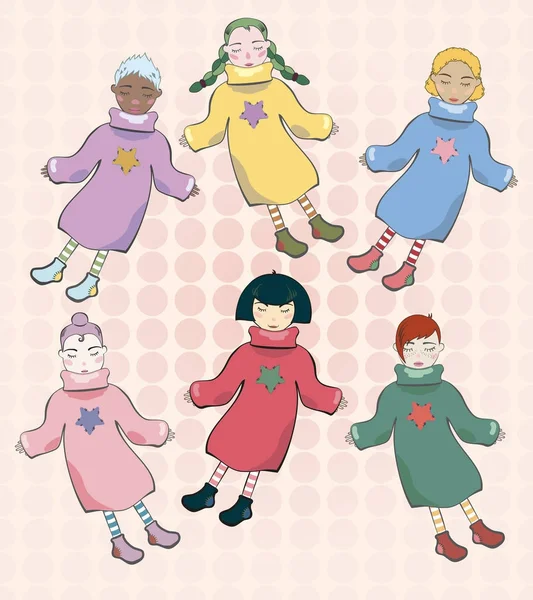 Cute colorful dolls Royalty Free Stock Vectors