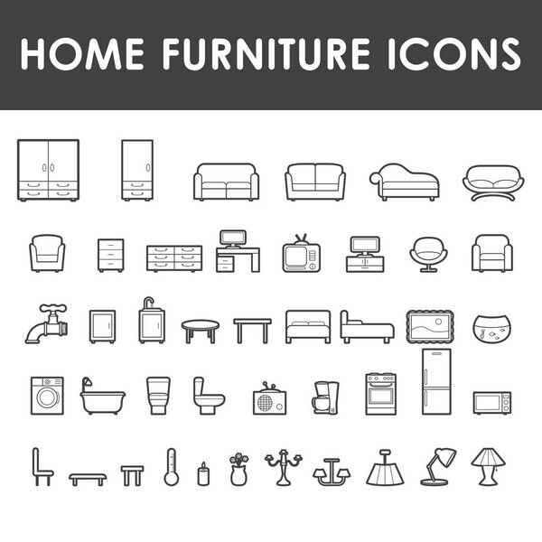 Иконки контура домашней мебели
