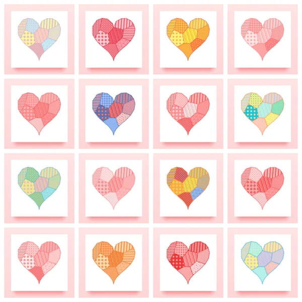 Set di cuore patchwork — Vettoriale Stock