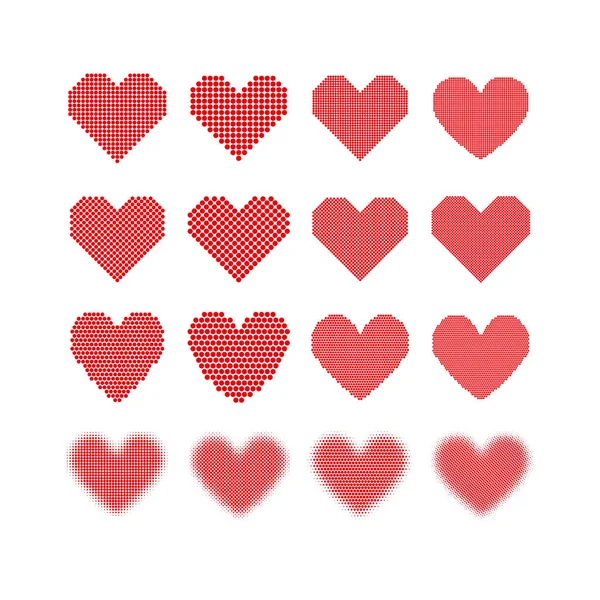 Un conjunto de corazones de medio tono — Vector de stock