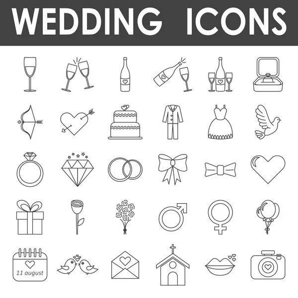 Svart linje bröllop ikoner — Stock vektor