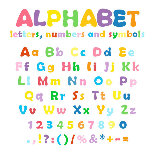 Alphabet, numbers and symbols