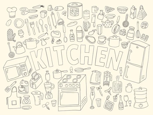 设置的手绘制的图标厨房 — 图库矢量图片