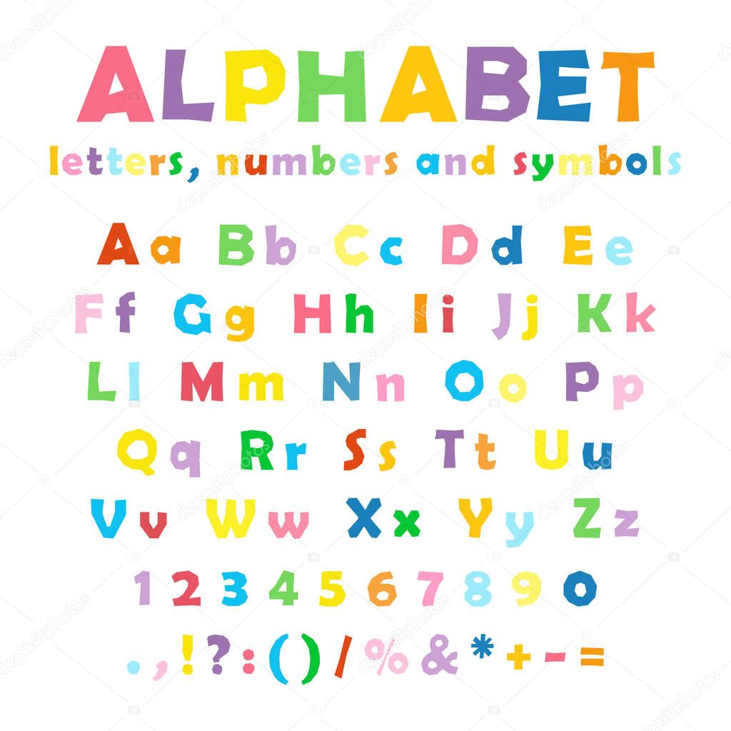 English color alphabet, numbers and symbols