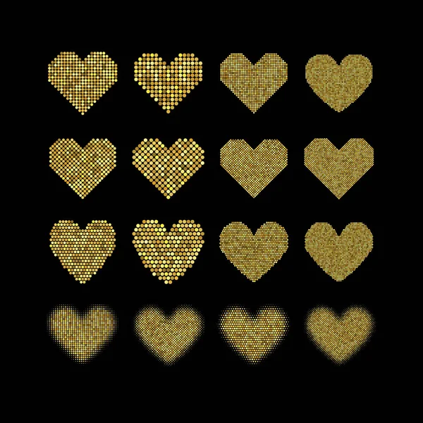 Un conjunto de corazones de medio tono — Archivo Imágenes Vectoriales
