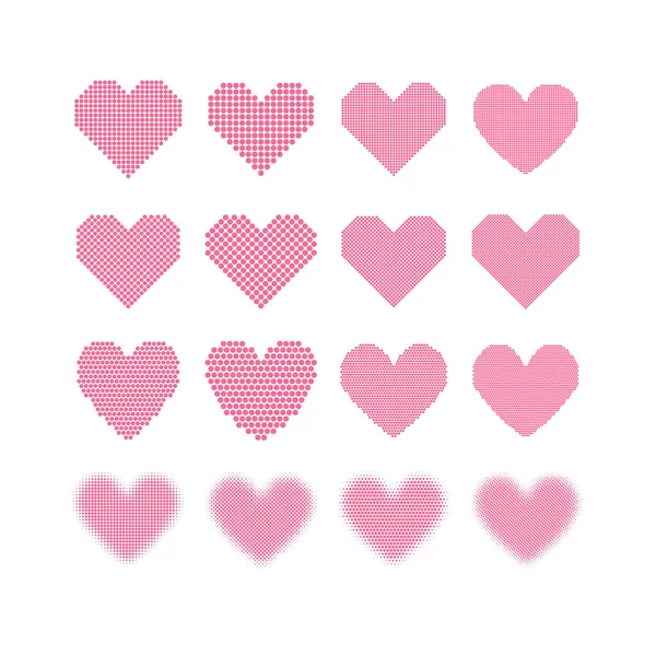 Un conjunto de corazones de medio tono — Vector de stock