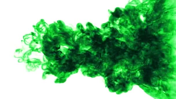 Zelený inkoust pokles ve vodě na bílém pozadí. 3D vykreslování. Voxel grafikou. počítačová simulace kouře. inkoust v vodě.