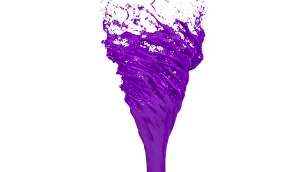 Violet Liquid tornado on white background. Beautiful colored paint is whirling. Isolated transparent vortex of liquid like car paint, 3d animation with alpha matte. Version 5