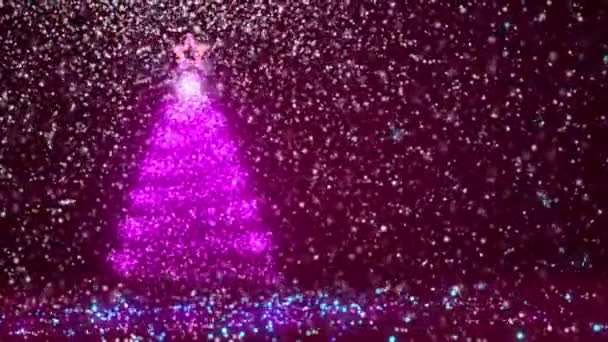 Fialový velký vánoční strom záře lesklé částice na levé straně. Zimní téma pro Vánoce nebo nový rok pozadí s kopie prostoru. 3D vánoční strom V1 s sníh Dof