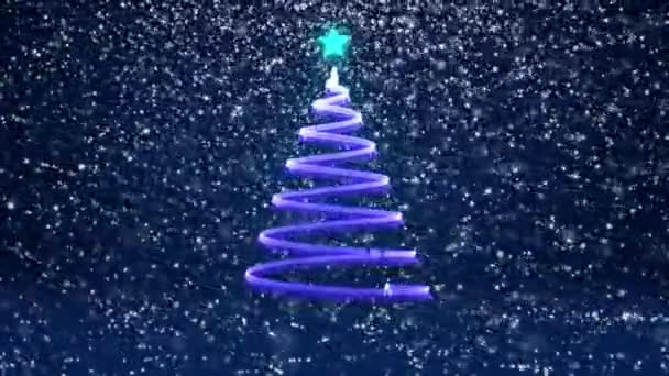 Zimní téma pro vánoční nebo novoroční pozadí s kopie prostoru. Detail vánoční strom záře lesklé částice v polovině snímku. Modrá 3d vánoční strom V7 se sněhem Dof rotující prostor