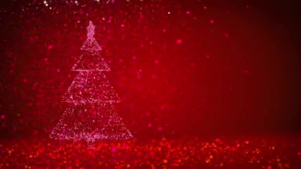 Červený velký vánoční strom od záře lesklé částice na levé straně obrazovky. Zimní téma pro vánoční pozadí s kopie prostoru. 3D vánoční strom V5 s třpytkami částice Dof