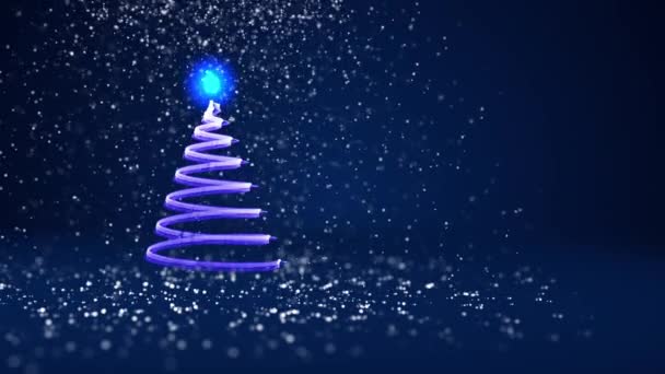 Modré vánoční strom záře lesklé částice na levé straně v široký úhel natáčení. Zimní téma pro Vánoce nebo nový rok pozadí s kopie prostoru. 3D vánoční strom V7 se sněhem Dof