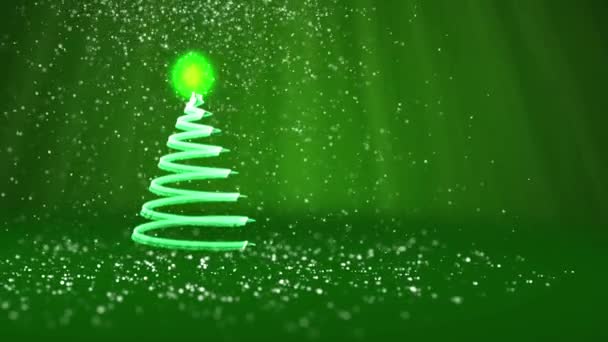 Green Christmas Tree From Glow Shiny Particles On The Left In Wide Angle Shoot Winter Theme