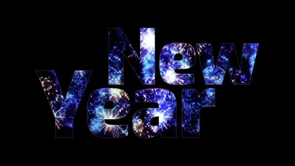 gyönyörű kék tűzijáték fénye át a szöveget, boldog új évet. Összetétele az újév ünnepe. Fényes tűzijátékot, csodálatos fény show. V3