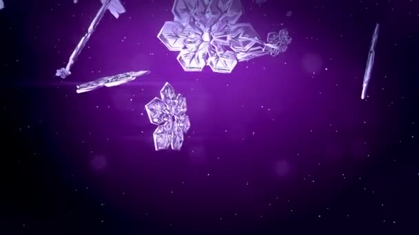 decorative 3d snowflakes fall on a purple background use as