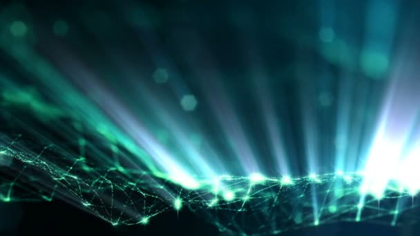 3d loop particles animation with depth of field, bokeh and light rays for interesting background or vj loop like microcosm or outer space. Seamless green abstract background. 1