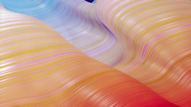 Beautiful abstract background of waves on surface, red yellow color gradients, extruded lines as striped fabric surface with folds or waves on liquid. 4k loop. 26 — Stock Footage Beautiful abstract background of waves on surface, red yellow color gradients, extruded lines as striped fabric surface with folds or waves on liquid. 4k loop. 26 Royalty Free Stock Video