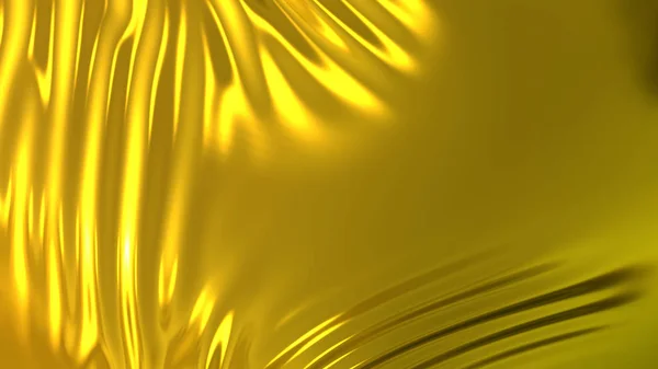 3D render beautiful folds of golden silk in full screen, like a beautiful clean fabric background like gold foil. Simple soft background with smooth folds like waves on a liquid surface.