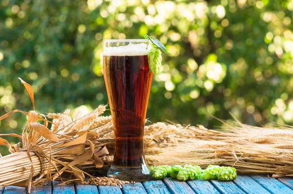 Mörk Glas Malt Kornöron Och Kotlett Naturlig Bakgrund Alkohol — Stockfoto