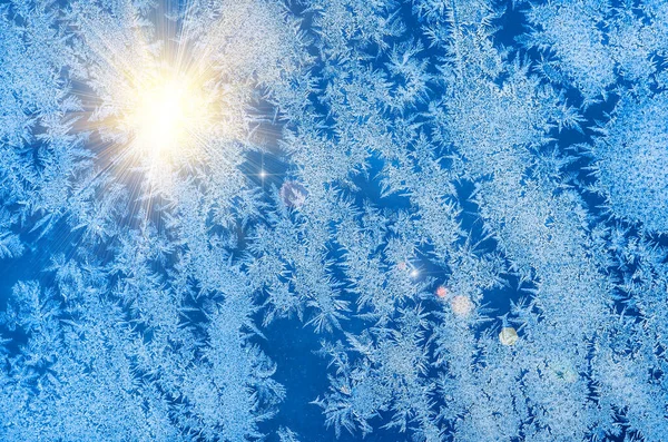 Patrones Hielo Vidrio Nochebuena Fondo Invierno —  Fotos de Stock