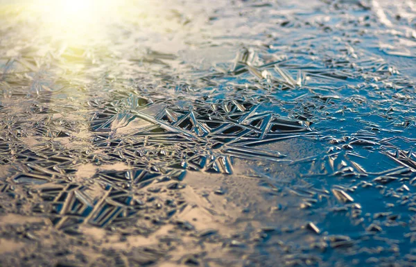 Texture Motivi Sul Ghiaccio Dello Stagno Vigilia Natale Sfondo Invernale — Foto Stock