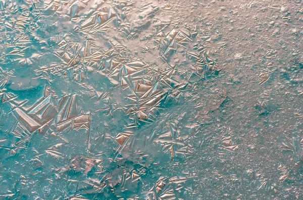 Göldeki Donmuş Mavi Buzun Dokusu Yakın Plan Kış Arkaplanı — Stok fotoğraf