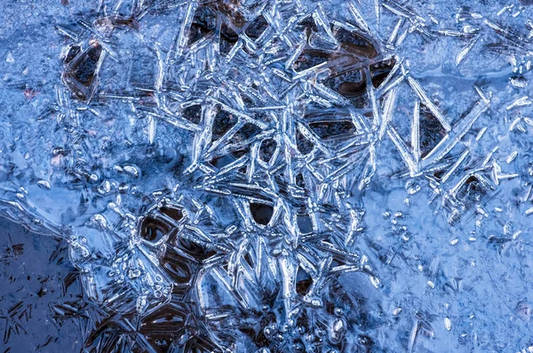 Textura Del Hielo Azul Congelado Lago Primer Plano Fondo Invierno —  Fotos de Stock