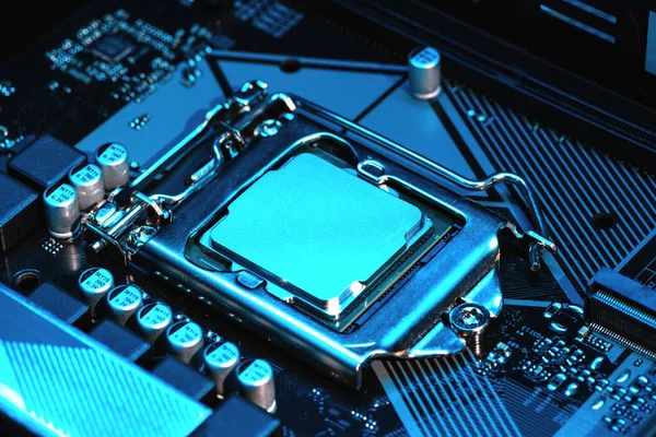 Makroansicht Von Cpu Sockel Speicher Auf Computermotherboard — Stockfoto