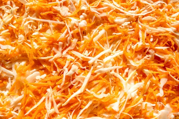 Овощной Салат Измельченная Морковь Капуста Крупным Планом Домашняя Квашеная Капуста — стоковое фото