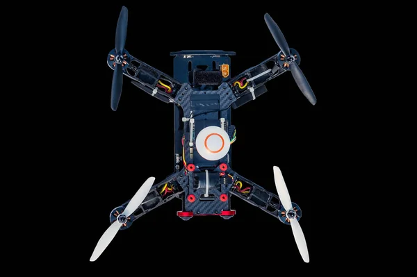 Dron Elicottero Quad Isolato Sfondo Nero Dron Telecomandato Elicottero Quadro — Foto Stock