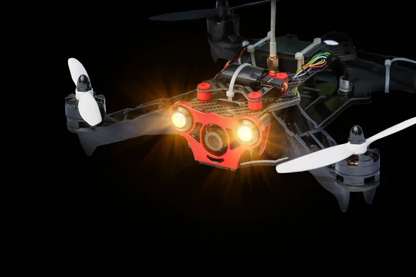 Dron Kuad Helikopteri Siyah Arka Planda Izole Edildi Uzaktan Kumandalı — Stok fotoğraf