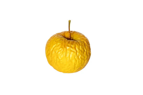Wrinkled Yellow Old Apple Isolated White Background Closeup — Stock Photo, Image
