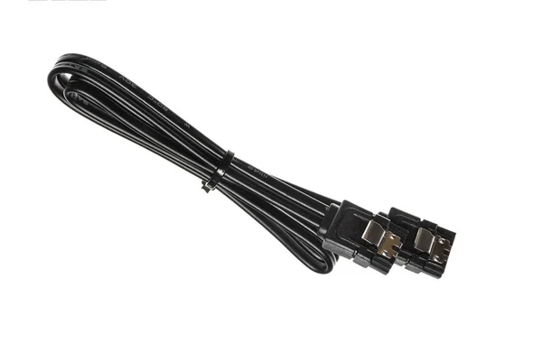 Cable Interfaz Ordenador Negro Sata 6Gbs Aislado Sobre Fondo Blanco —  Fotos de Stock