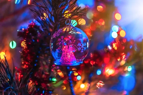 Angelo Giocattolo Vetro Natale Albero Natale Primo Piano Natale Sfondo — Foto Stock