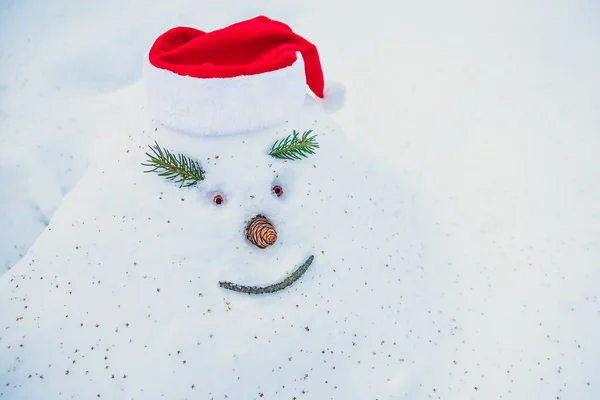 크리스마스 모자를 눈내리는 눈내리는 속에서 크리스마스 연휴를 기다리고 — 스톡 사진