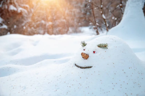 Wesoła Zaspa Śnieżna Bałwan Świątecznym Kapeluszu Oczekiwaniu Świąteczne Święta Śnieżnym — Zdjęcie stockowe