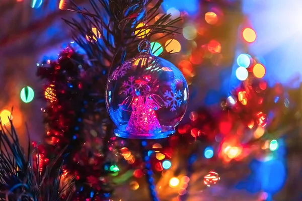 Christmas Glass Toy Angel Christmas Tree Closeup Christmas Colorful Background — Stock Photo, Image
