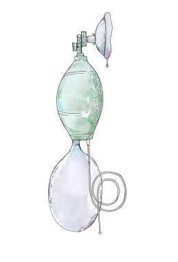 Suluboya el çizimi elle solunum cihazının çizimi beyaza izole edildi