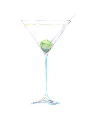 Suluboya el çizimi beyaz üzerine kuru martini çizimi.