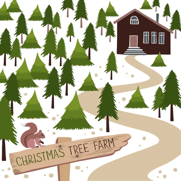 Bauernhof mit Weihnachtsbäumen — Stockvektor