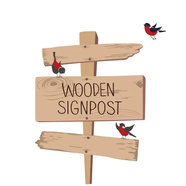 Wooden signpost with birds — Stock Vector