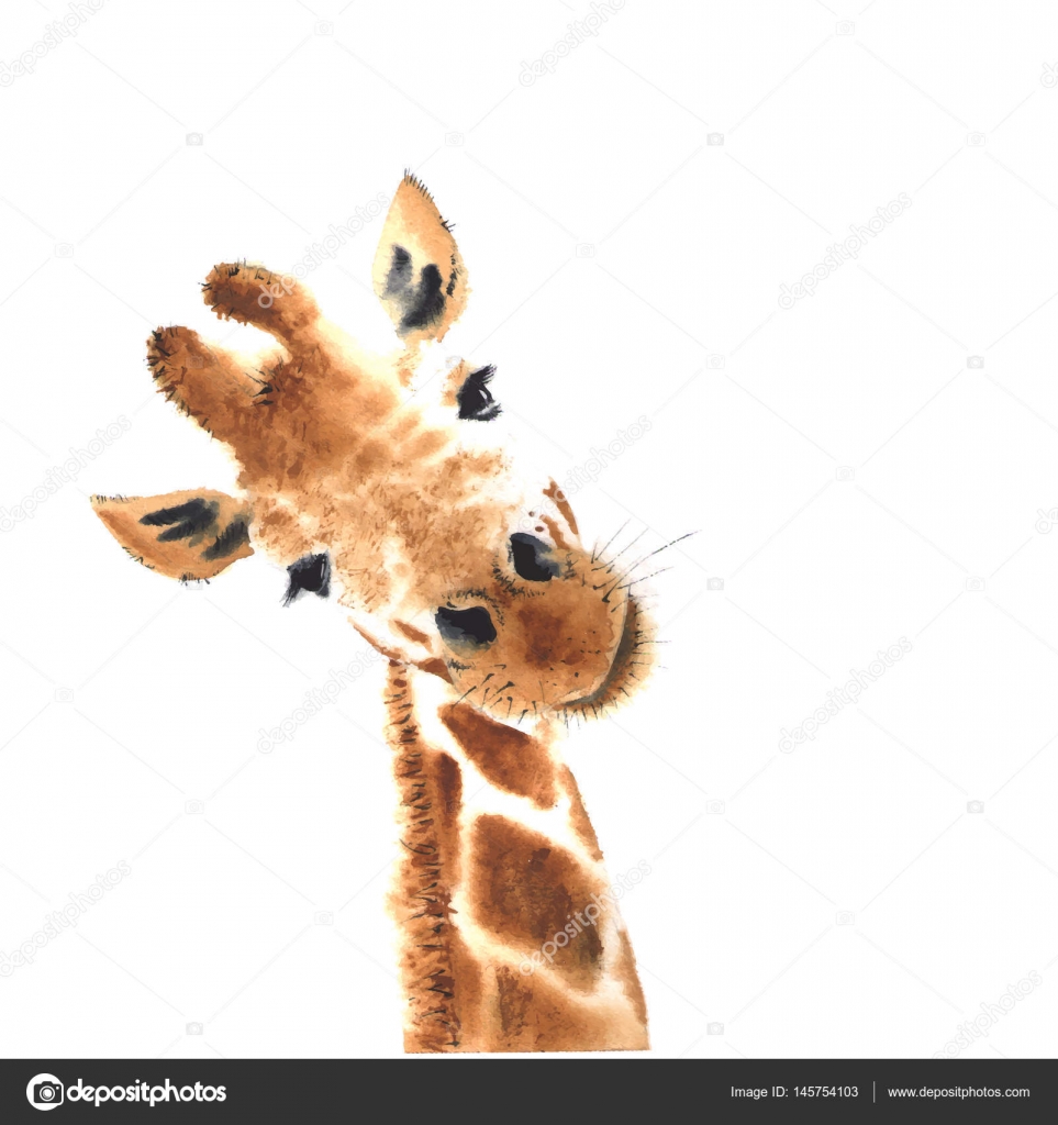 今年も話題の キリンの親子 動物好き 自己流 水彩画 絵画 - 絵画