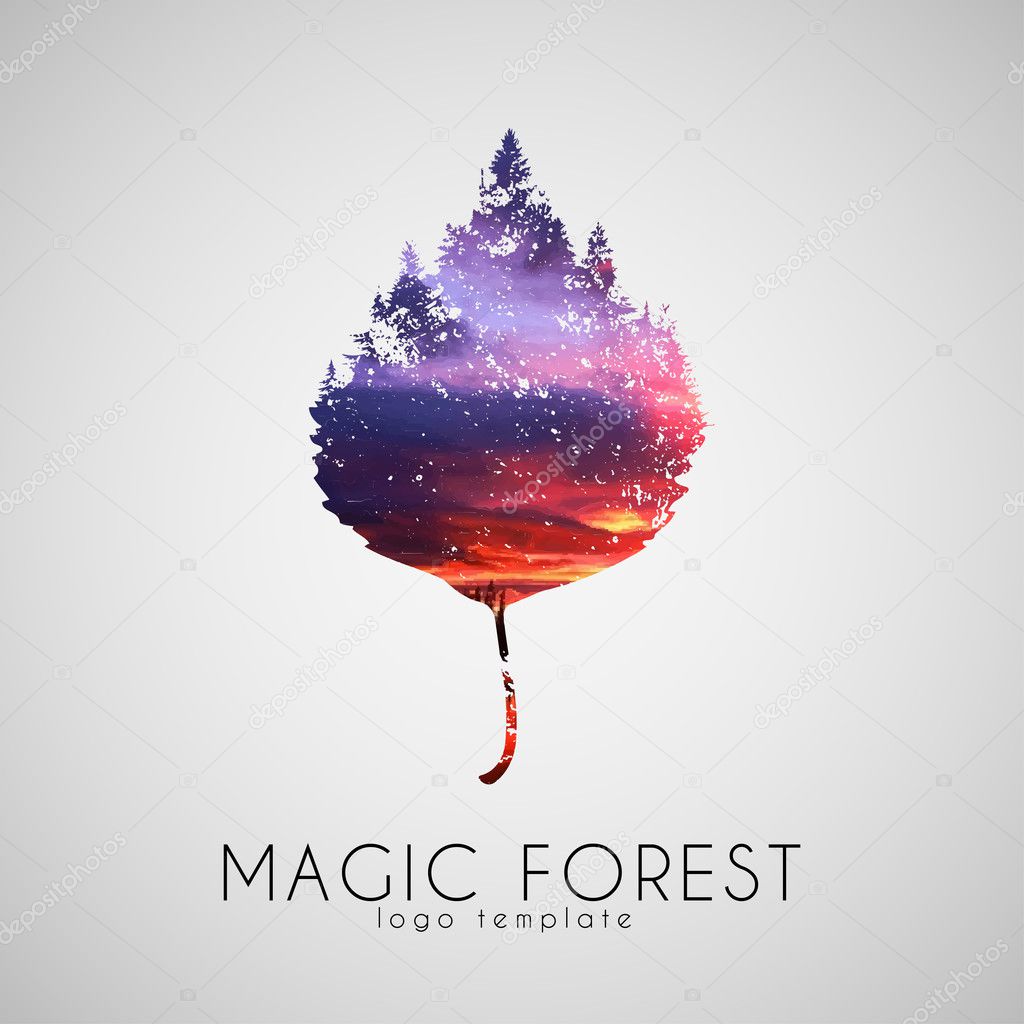 Magic forest logo. Leaf trees logo. Beautiful logo. Creative logo