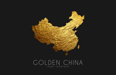 Çin Haritası. Altın Çin logosunu görmeniz gerekir. Yaratıcı Çin logo tasarımı